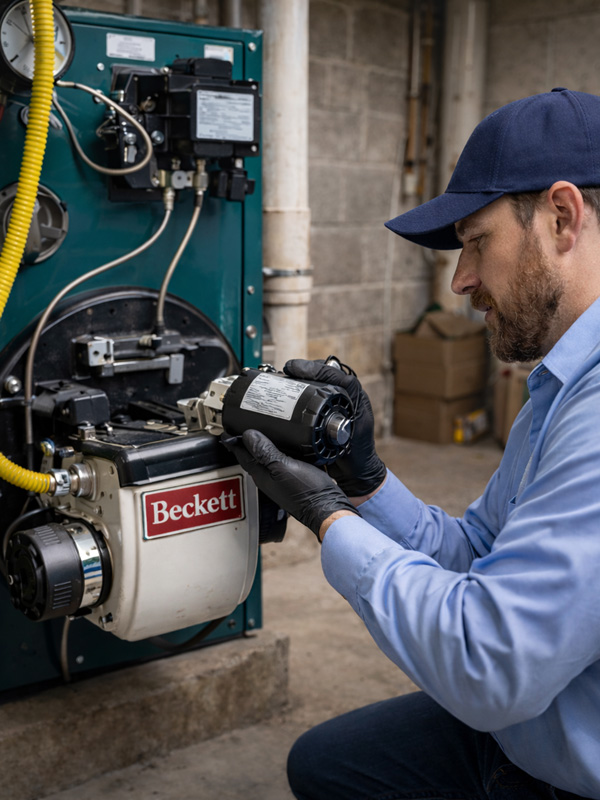 Beckett oil burner motor replacement by licensed technician on Long Island