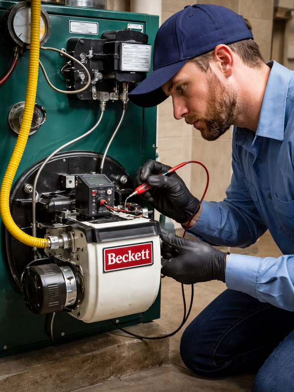 Beckett oil burner installation by licensed technician on Long Island